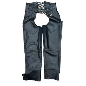 Vintage Harley Davidson Women's Black Leather Riding Chaps USA Made Size Small